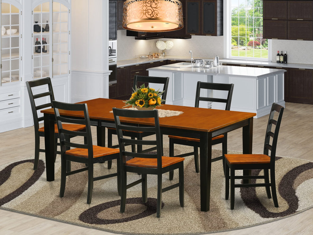 QUPF7-HJZ-B 7-Piece Dining Ensemble with Butterfly Extension Table & Six Chairs in Black & Cherry