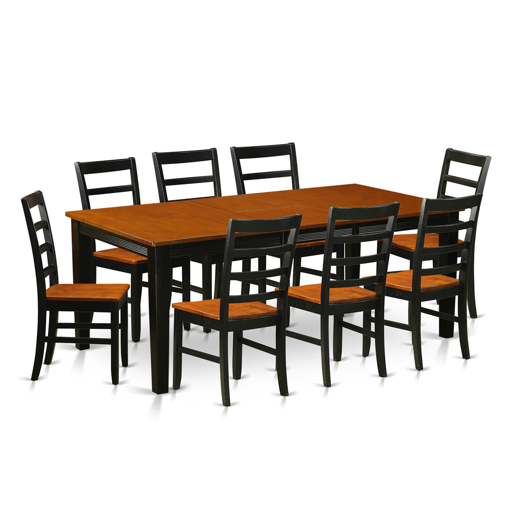 QUPF9-JUV-L Sophisticated 9-Piece Dining Set with Expansive Butterfly Leaf Table & Eight Chairs, Elegant Black & Cherry