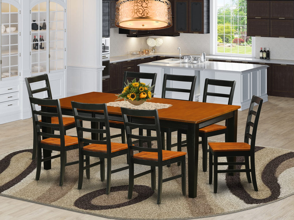 QUPF9-JUV-L Sophisticated 9-Piece Dining Set with Expansive Butterfly Leaf Table & Eight Chairs, Elegant Black & Cherry