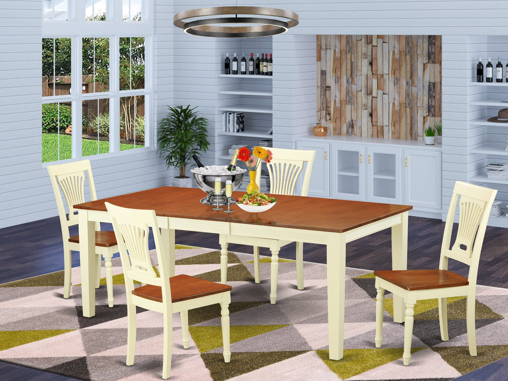 QUPL5-X80-4 5-Piece Dining Set with Expanding Table and 4 Wooden Chairs, Buttermilk-Cherry Finish, 40x78