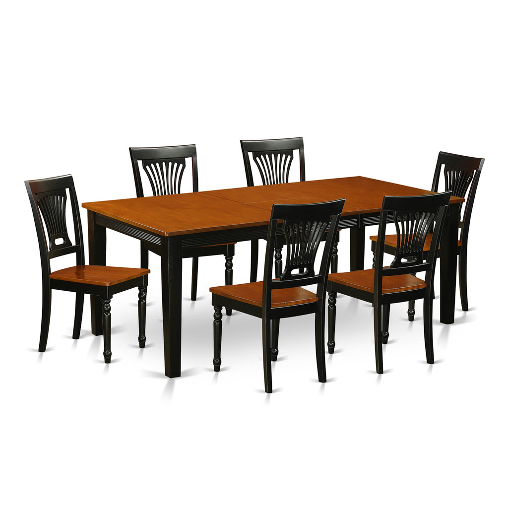QUPL7 Modern 7PC Dining Set with Expandable Rectangle Table & 6 Chairs, Cherry/Black Duo