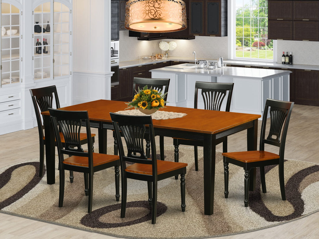 QUPL7 Modern 7PC Dining Set with Expandable Rectangle Table & 6 Chairs, Cherry/Black Duo