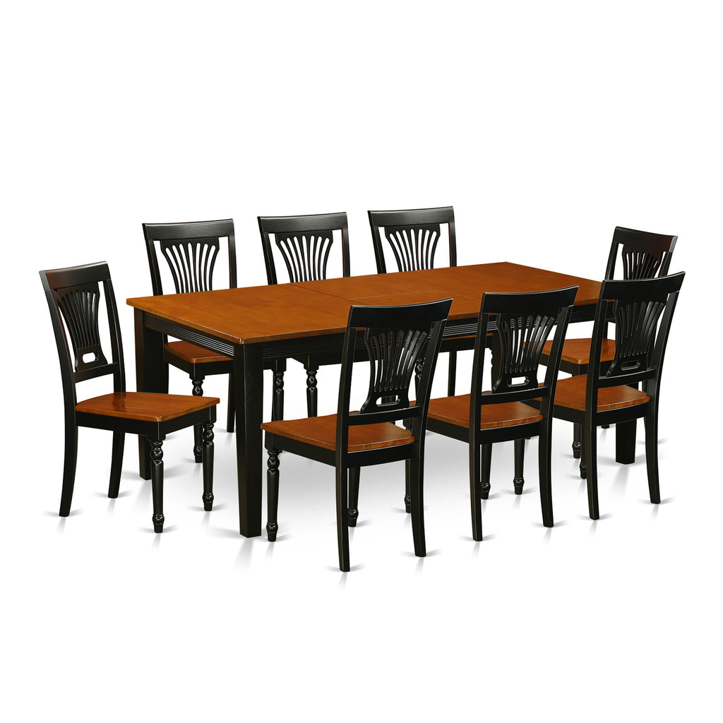QUPL9-84C-X Set 9-Piece Dining Ensemble with Rectangular Butterfly Leaf Table and Eight Seats, Black & Cherry