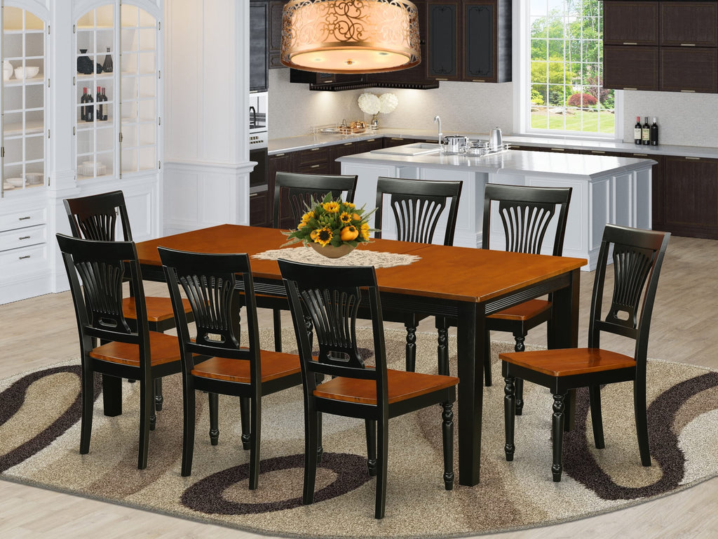 QUPL9-84C-X Set 9-Piece Dining Ensemble with Rectangular Butterfly Leaf Table and Eight Seats, Black & Cherry