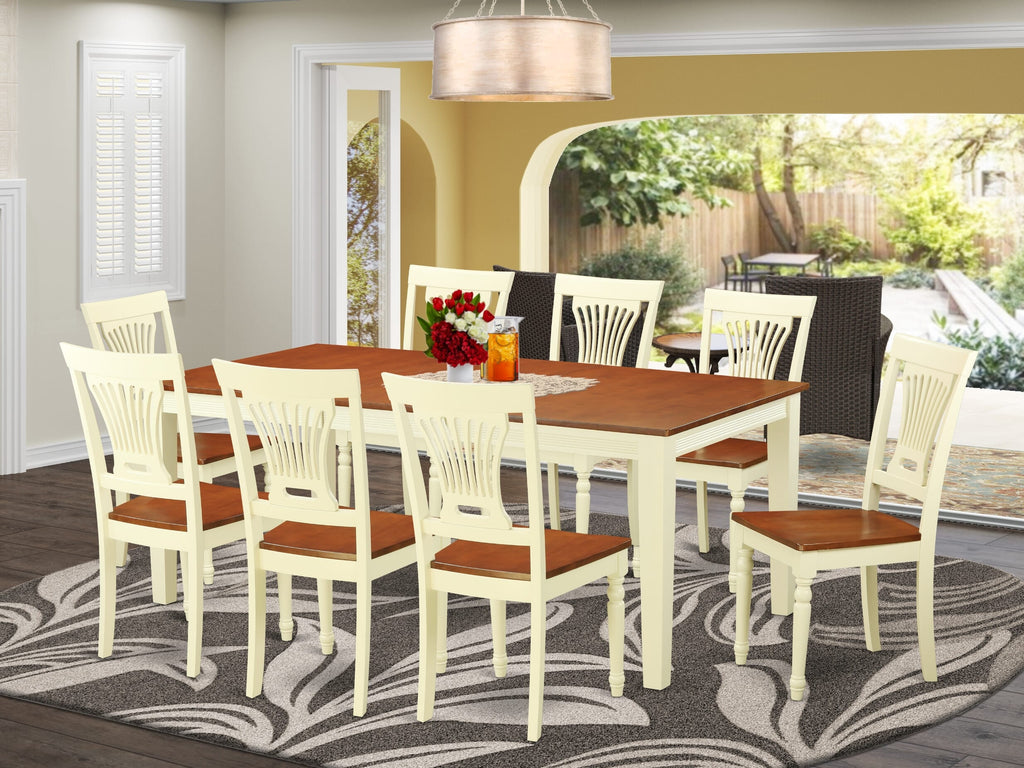 QUPL9-YJR-7 Elegant 9-Piece Dining Ensemble with Expanding Table and Eight Chairs, Cream & Cherry