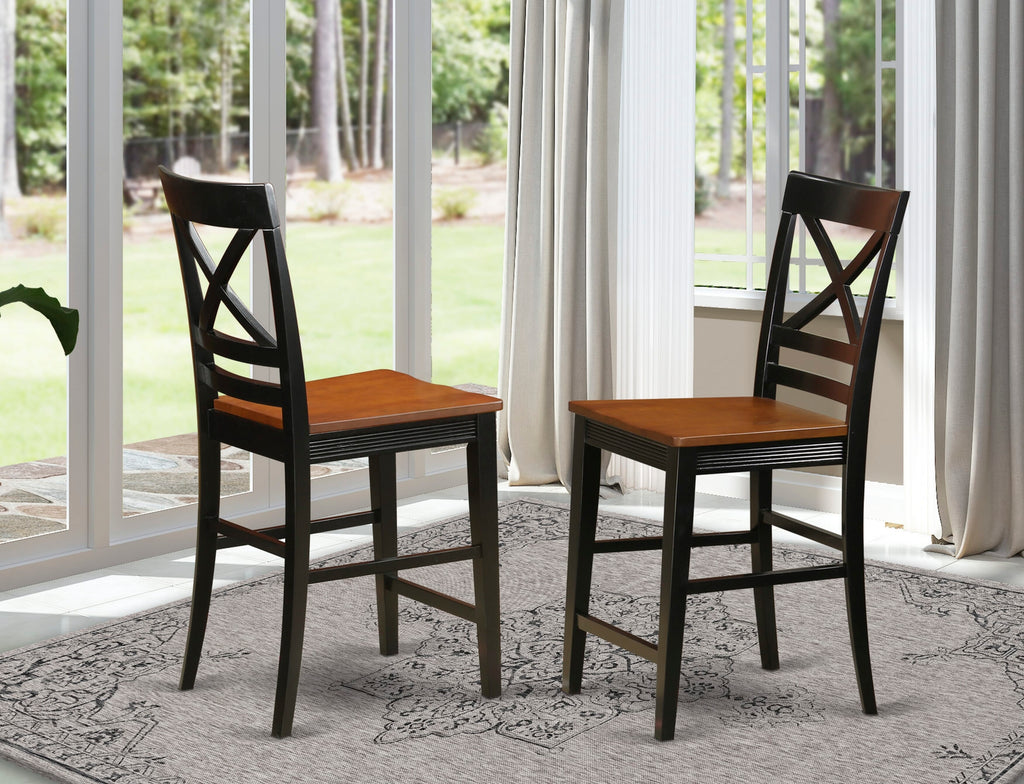 QUS-BQ9-7 Stylish Quincy Bar Counter Stools - Set of 2, Dual-Tone Charm in Black & Cherry