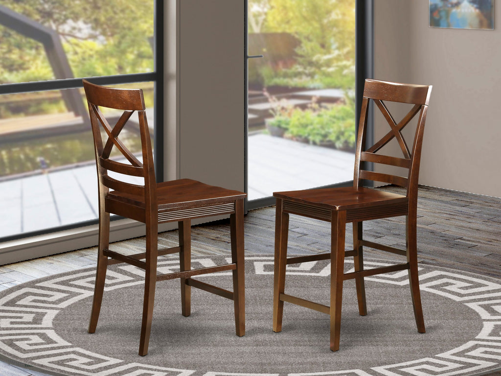 QUS-MRA-N Classic Quincy Counter Stools - Set of 2 Pub Height Wood Chairs in Rich Mahogany Finish
