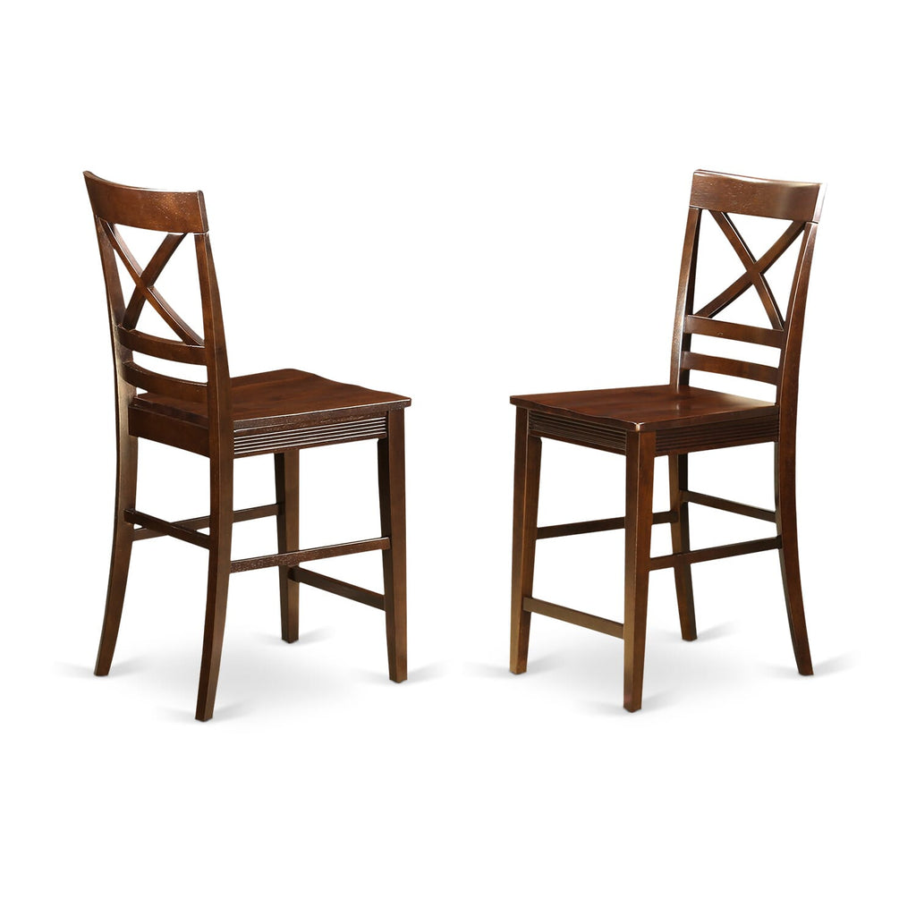 QUS-MRA-N Classic Quincy Counter Stools - Set of 2 Pub Height Wood Chairs in Rich Mahogany Finish