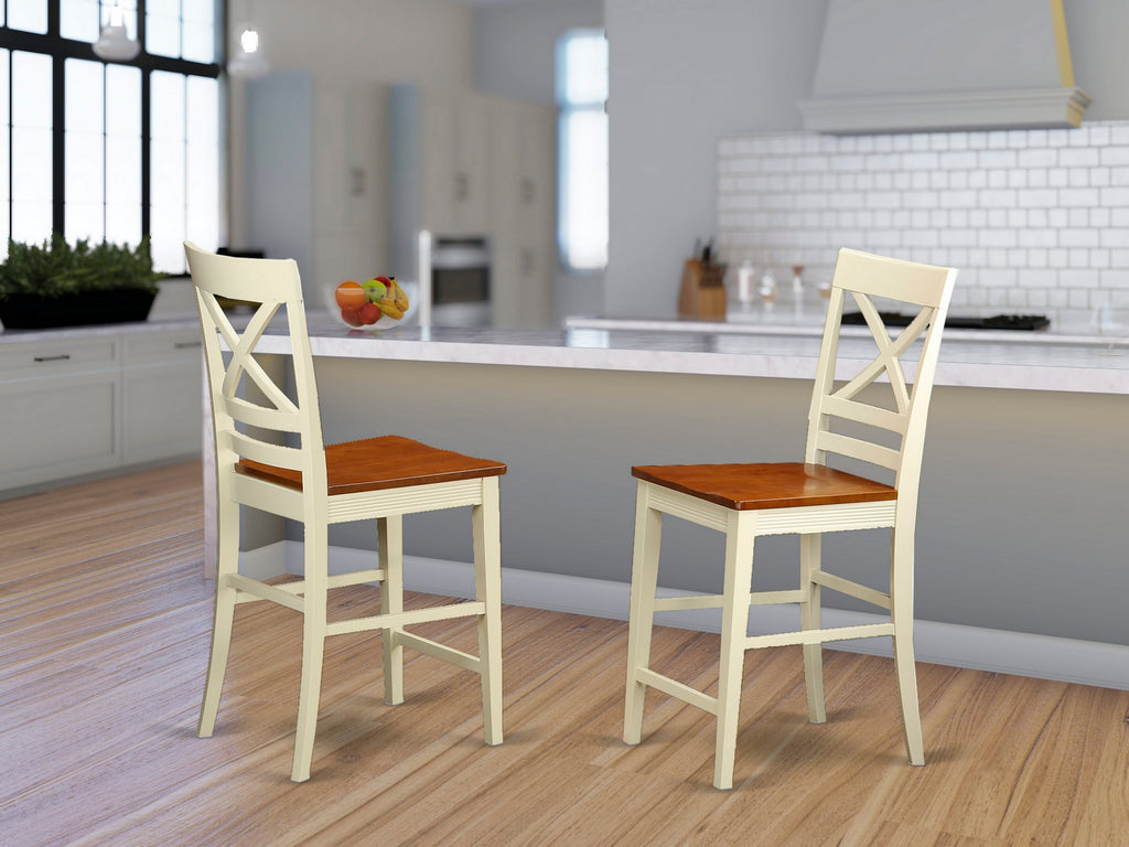 QUS-W8S-U Stylish Pub-Height Quincy Dining Chairs, Set of 2 in Buttermilk and Cherry