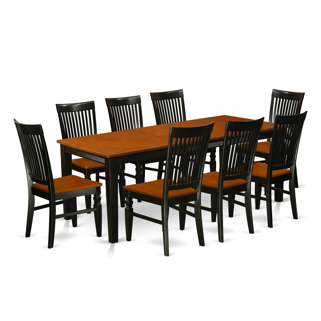 QUWE9-Y99-R Charming 9 Piece Dining Ensemble Elegant Table with Butterfly Leaf and 8 Stylish Chairs, 40x78 Inch, Black & Cherry