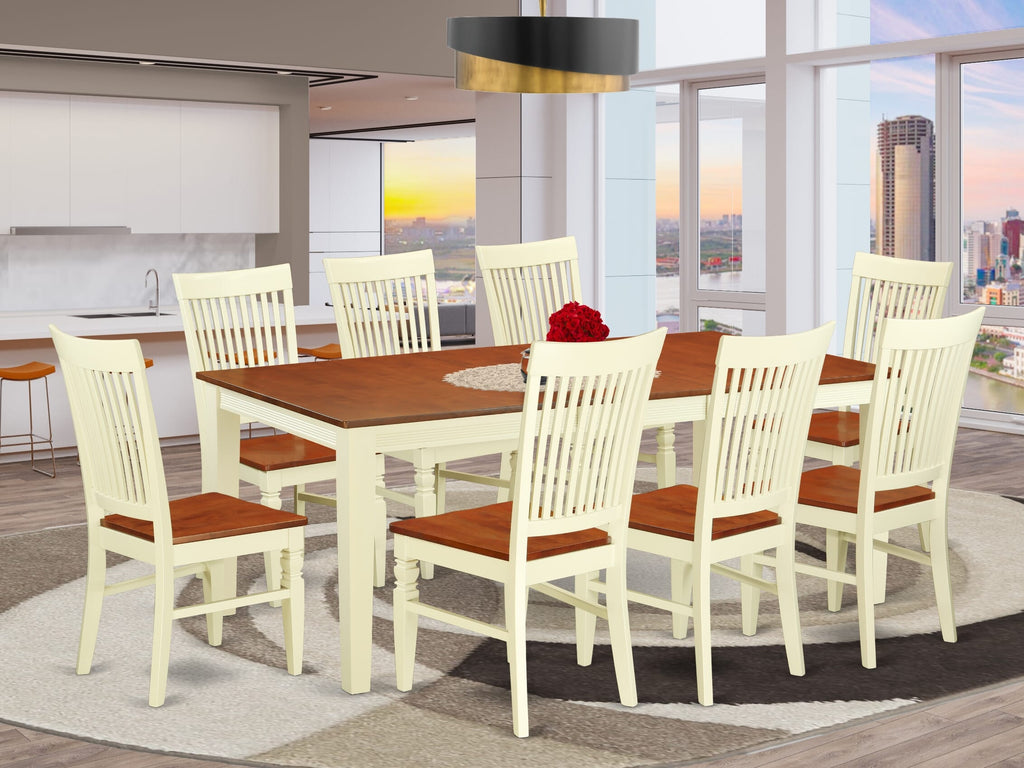 QUWE9-6PN-A Sophisticated 9-Piece Dining Set Featuring Expandable Table & 8 Seating Options, Buttermilk & Cherry