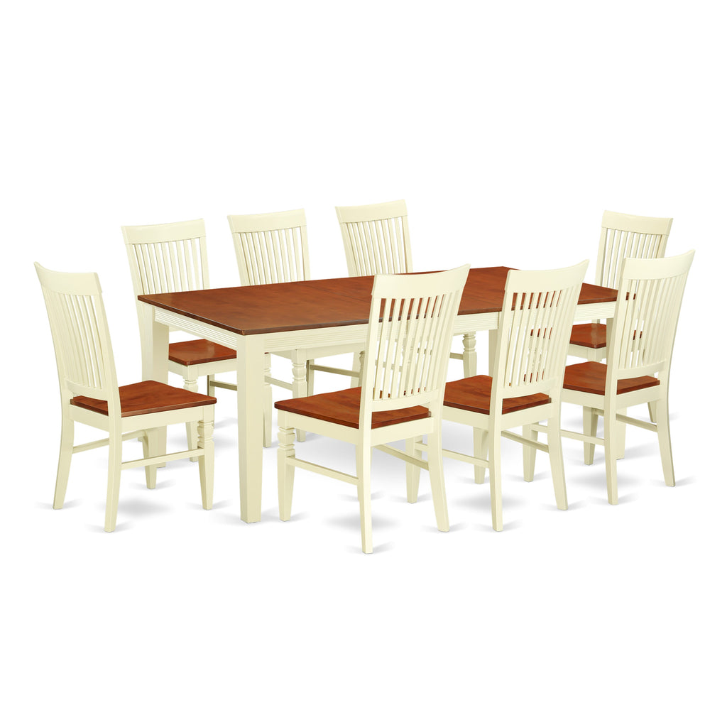 QUWE9-6PN-A Sophisticated 9-Piece Dining Set Featuring Expandable Table & 8 Seating Options, Buttermilk & Cherry
