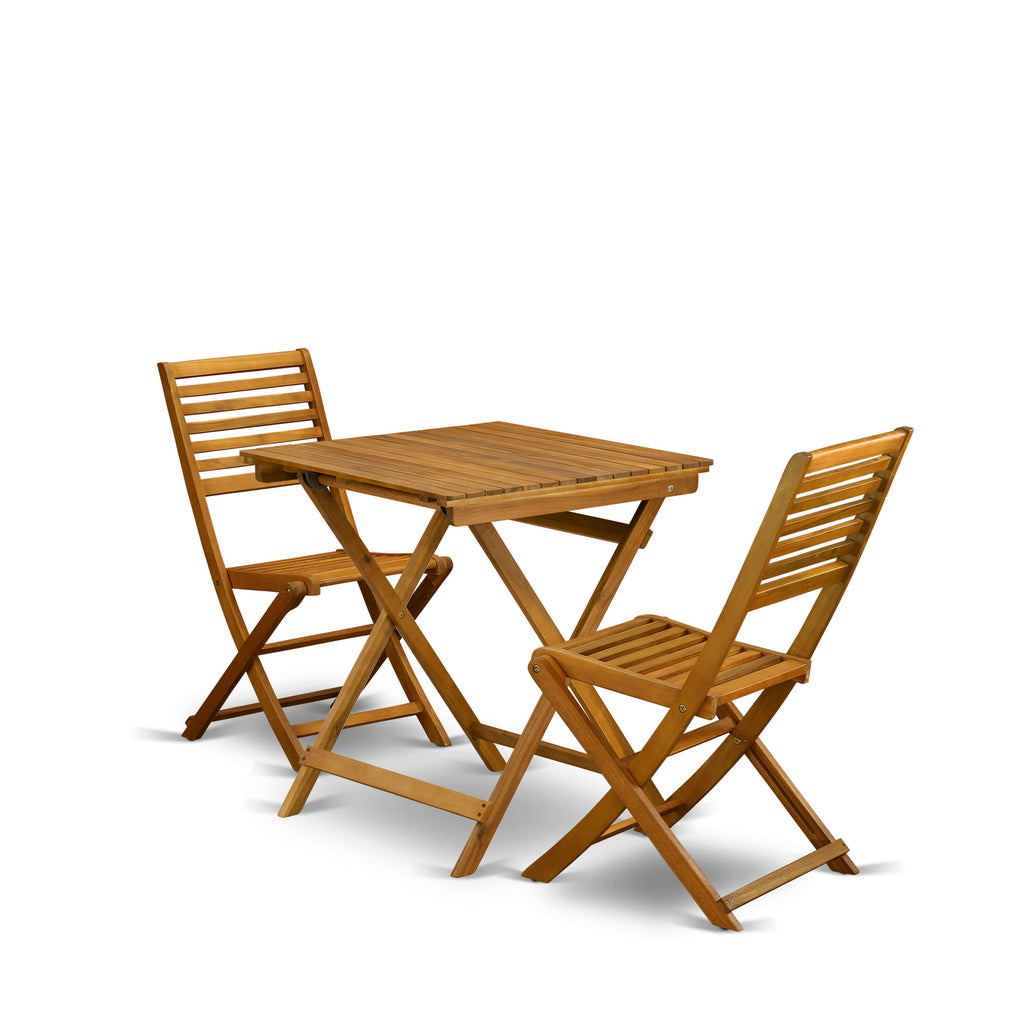 SEBS3ANK0 3-Piece Outdoor Folding Set with Acacia Wood Table and Chairs - Perfect for Small Spaces