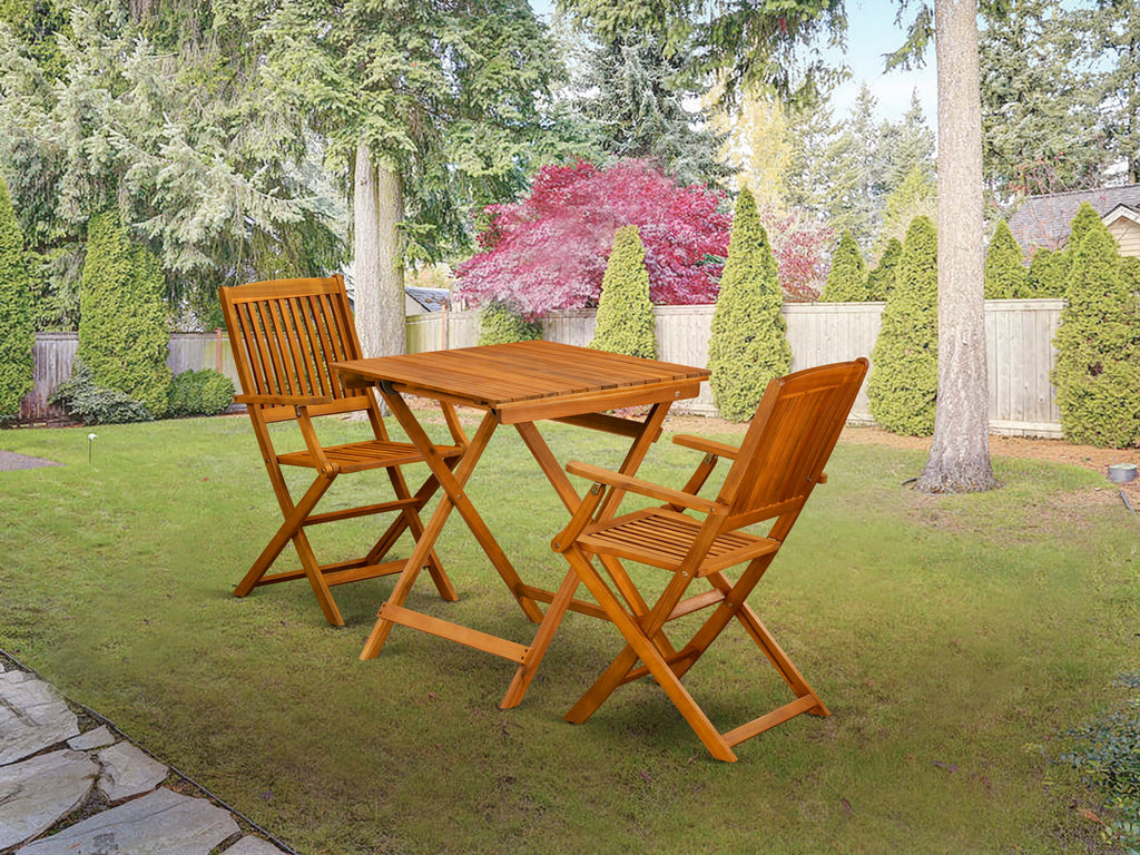 SECM38YJU Stylish 3 Piece Outdoor Bistro Set with Wood Foldable Table and Chairs, 26x26 Inch