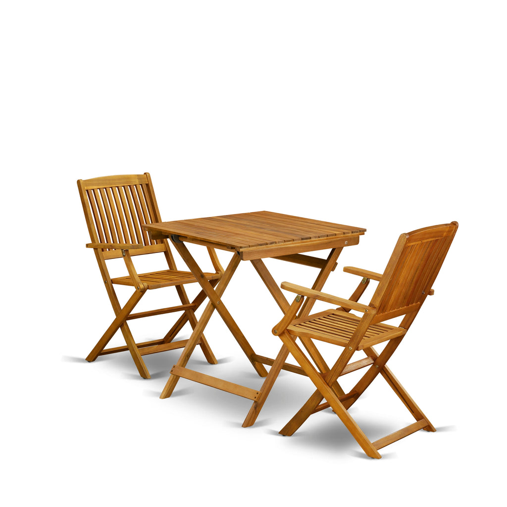 SECM38YJU Stylish 3 Piece Outdoor Bistro Set with Wood Foldable Table and Chairs, 26x26 Inch
