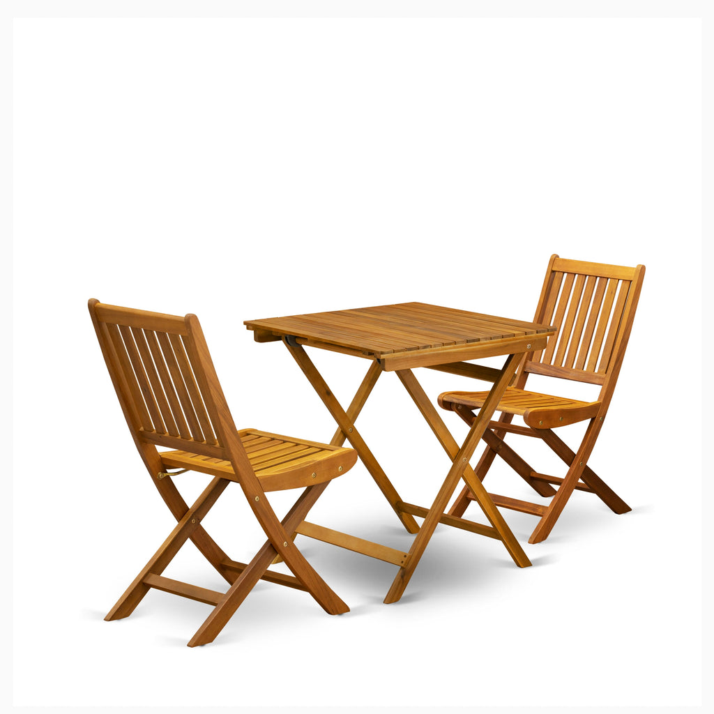 SECM3566H 3-Piece Patio Chat Set with Acacia Wood Table & Two Foldable Chairs, 26x26 Inches, Oil Finish