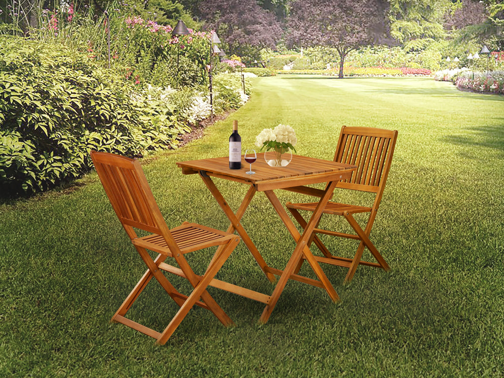 SEDK381L6 Outdoor 3-Piece Folding Table Set with Square Patio Table & 2 Chairs, Acacia Wood, 26x26