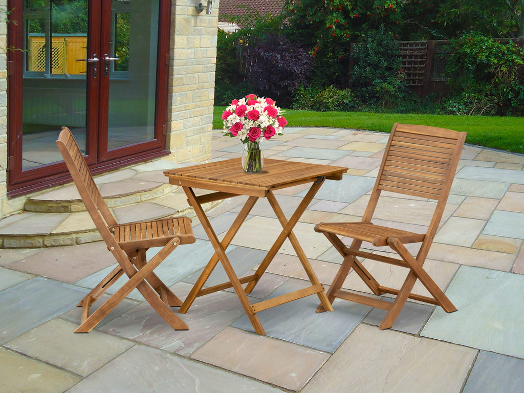 Outdoor Bistro Set SEFM35IB1 3-Piece Set with Acacia Wood Table and Foldable Chairs