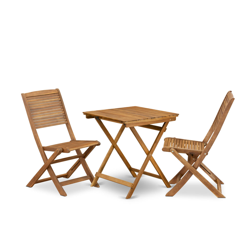 Outdoor Bistro Set SEFM35IB1 3-Piece Set with Acacia Wood Table and Foldable Chairs