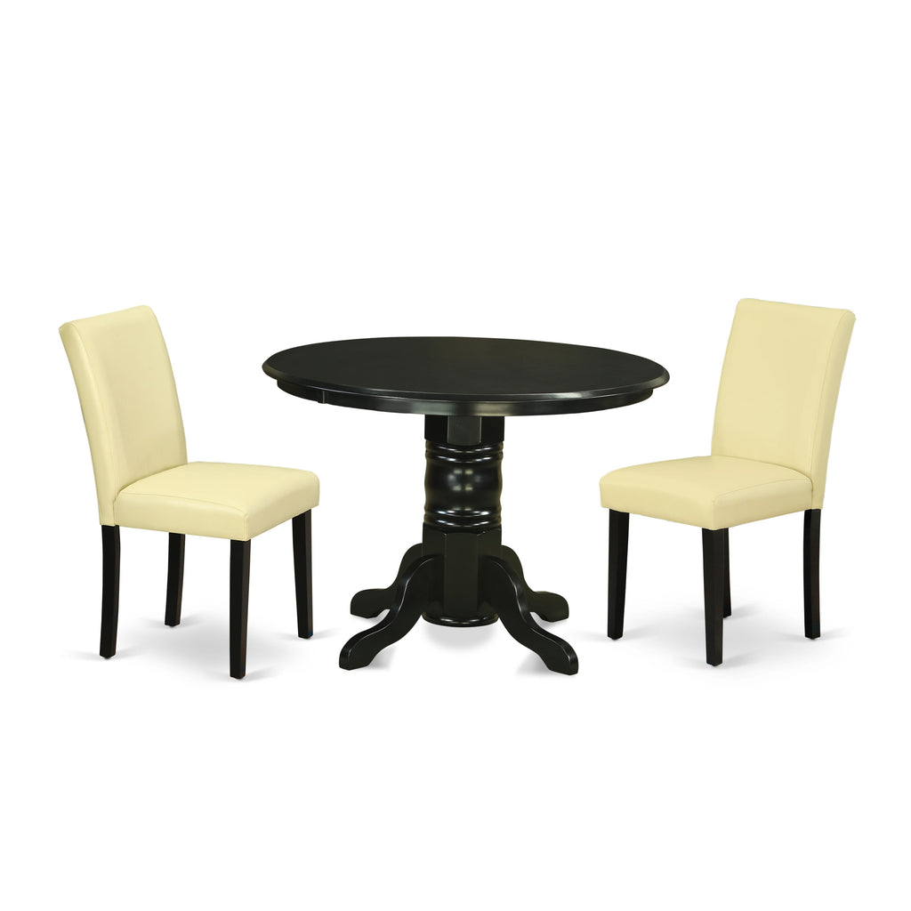 SHAB3-LKZ-MC Compact Dining Ensemble with Round Table & Pair of Leather-Look Eggnog Chairs, Black 42 inches