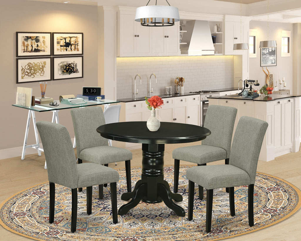 SHAB5-ZW2-AY Elegant 5 Piece Round Dining Set with Pedestal Table and Cozy Linen Chairs in Chic Black
