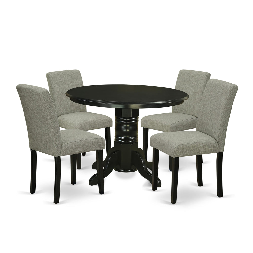 SHAB5-ZW2-AY Elegant 5 Piece Round Dining Set with Pedestal Table and Cozy Linen Chairs in Chic Black