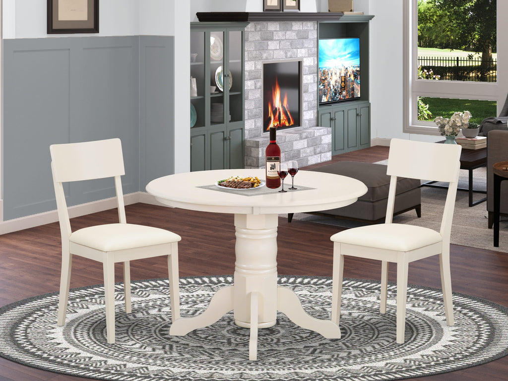 SHAD3-ONM-SR Tablescape Trio Round Pedestal Dining Set with Faux Leather Seating, Linen Elegance, 42x42