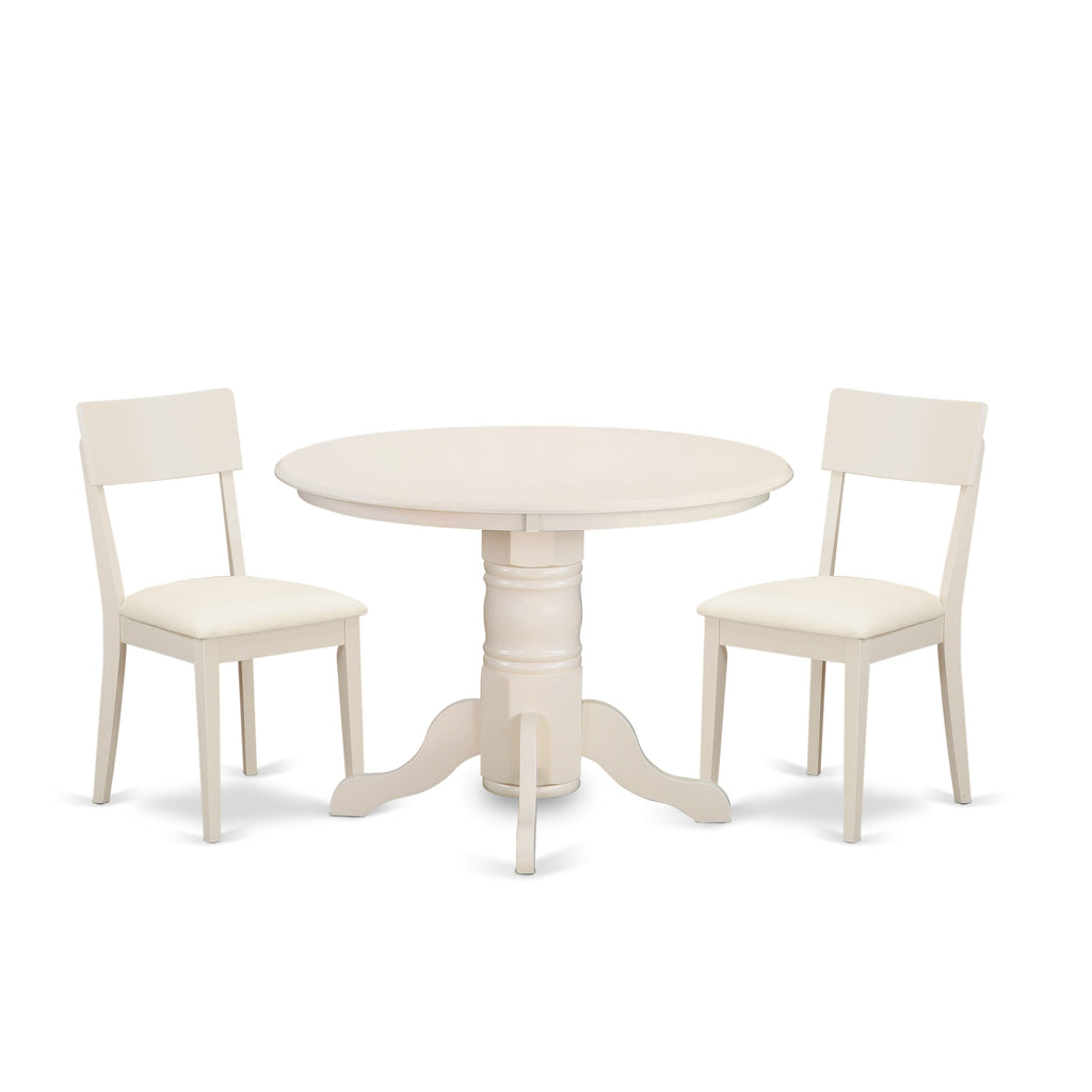 SHAD3-ONM-SR Tablescape Trio Round Pedestal Dining Set with Faux Leather Seating, Linen Elegance, 42x42