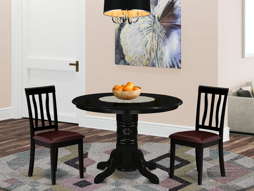 SHAN3-X0N-YW Stylish 3-Piece Round Dining Ensemble with Pedestal Table and Upholstered Seating