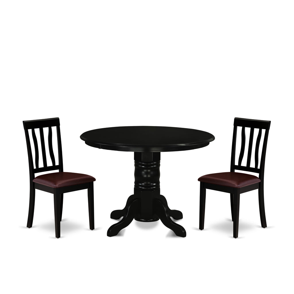 SHAN3-X0N-YW Stylish 3-Piece Round Dining Ensemble with Pedestal Table and Upholstered Seating