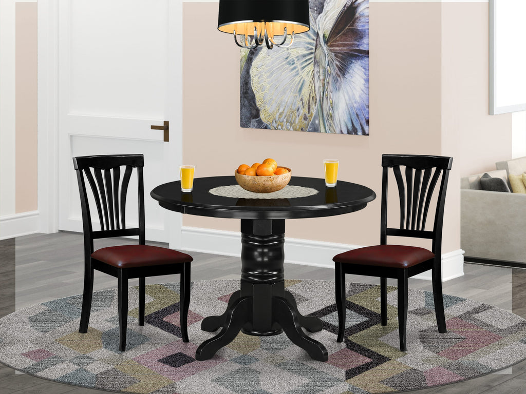 SHAV3-I82-4Z Small Space Dining Trio Compact Round Table with Pedestal & 2 Upholstered Chairs, 42x42 In Black