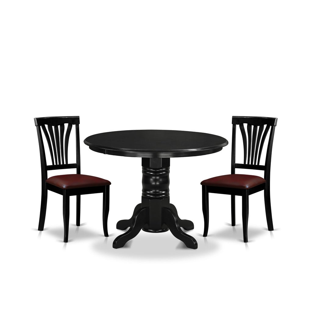SHAV3-I82-4Z Small Space Dining Trio Compact Round Table with Pedestal & 2 Upholstered Chairs, 42x42 In Black