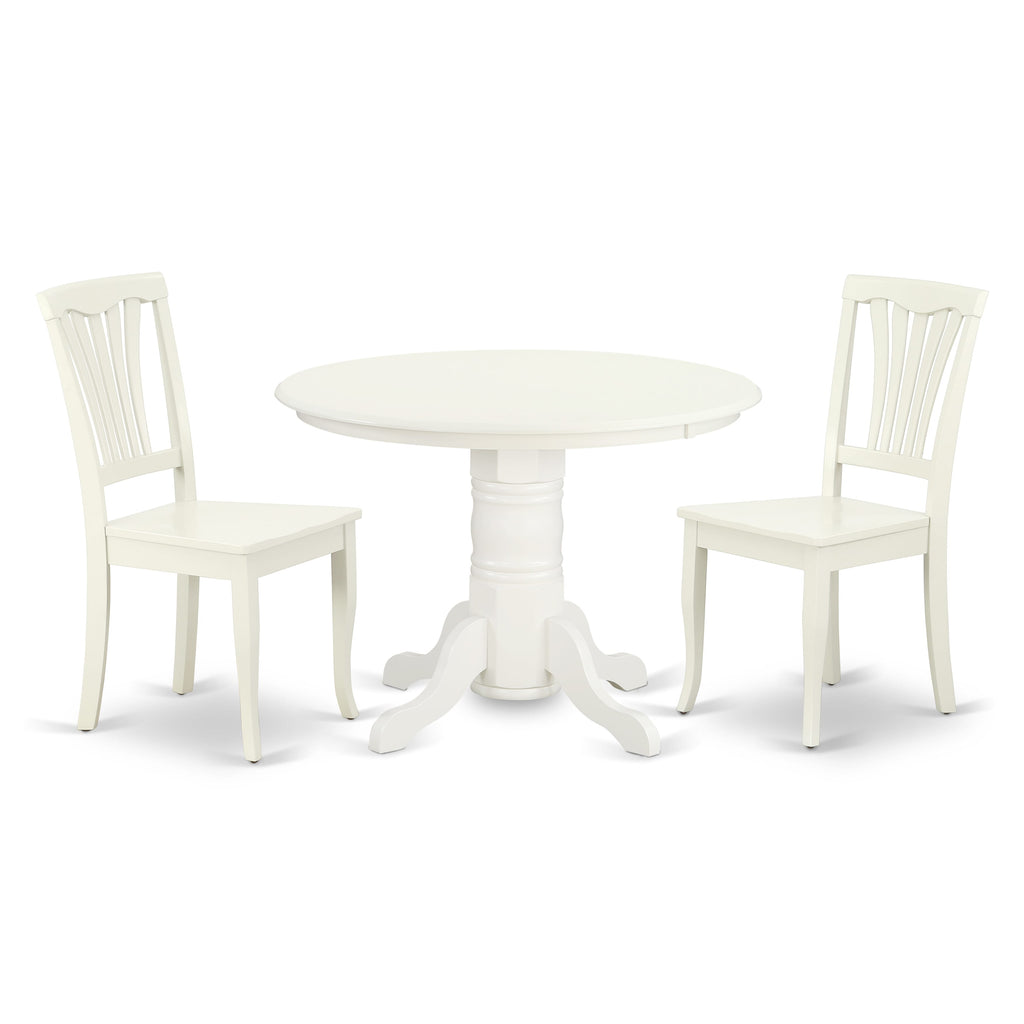 Dining Essentials SHAV3-TOU-S Compact Table Set with Round Pedestal and Pair of Chairs in Soft White Finish