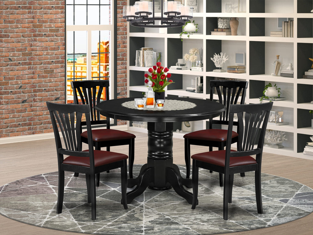 SHAV5-822-1B Elegant 5-Piece Dining Ensemble with Round Table and 4 Faux Leather Chairs, 42x42 in, Black
