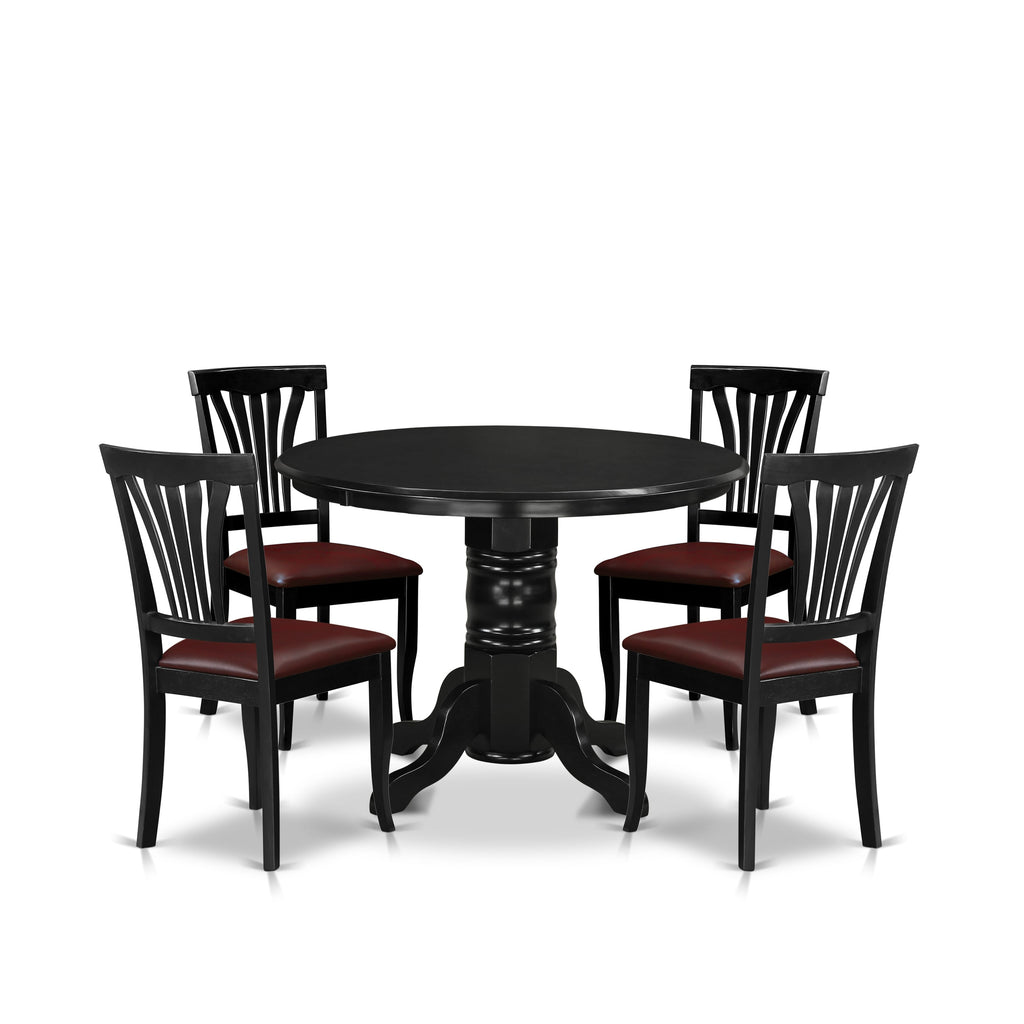 SHAV5-822-1B Elegant 5-Piece Dining Ensemble with Round Table and 4 Faux Leather Chairs, 42x42 in, Black