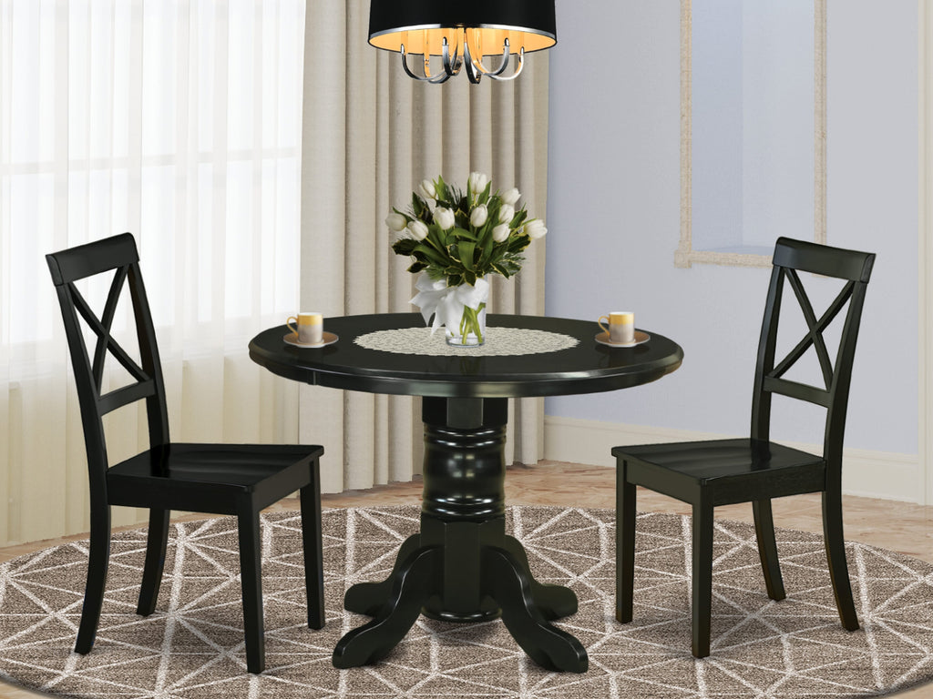 SHBO3-ICW-I 3 Piece Dining Ensemble with Circular Table and Two Seating Chairs, 42 Black Pedestal