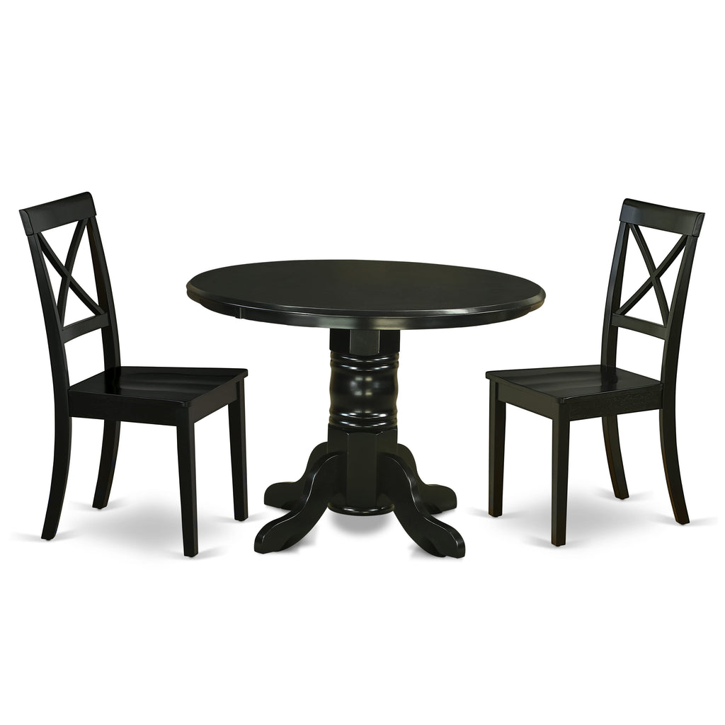 SHBO3-ICW-I 3 Piece Dining Ensemble with Circular Table and Two Seating Chairs, 42 Black Pedestal