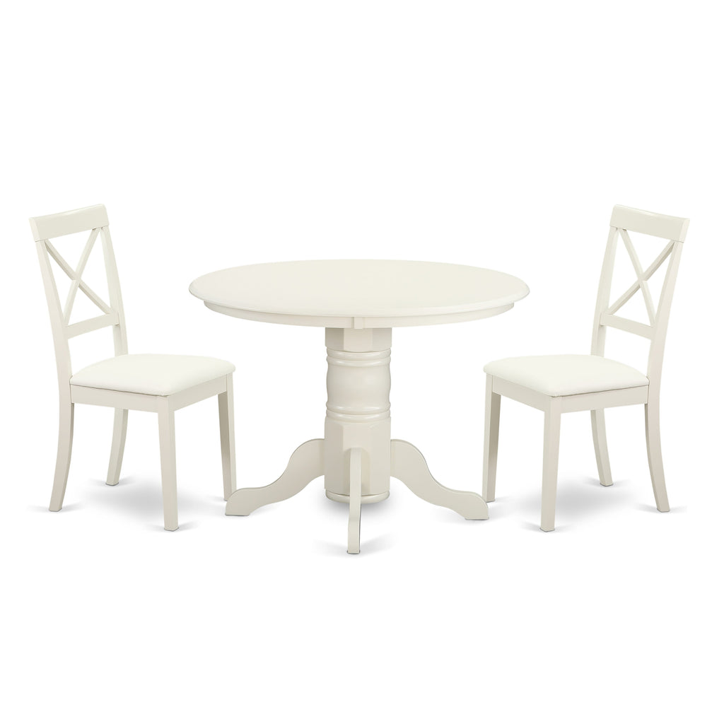 SHBO3-C92-V8 3-Piece Set with Round Table & Faux Leather Chairs for Cozy Areas, 42x42 Linen Finish