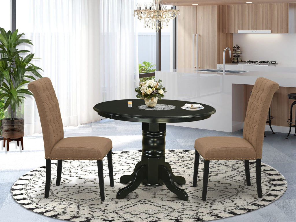SHBR3-NNQ-3I 3-Piece Round Dining Set with Pedestal Table and Two Upholstered Light Chairs, 42 Inch Size, Elegant Style