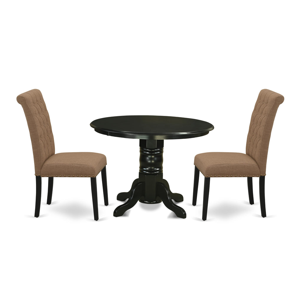 SHBR3-NNQ-3I 3-Piece Round Dining Set with Pedestal Table and Two Upholstered Light Chairs, 42 Inch Size, Elegant Style