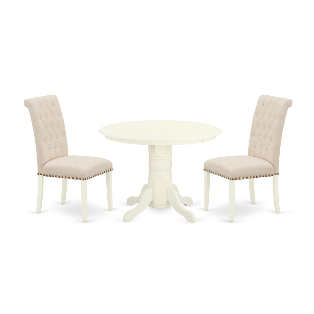 Dining Ensemble SHBR3-5T5-KH Round Pedestal Table with Beige Linen Chairs Set