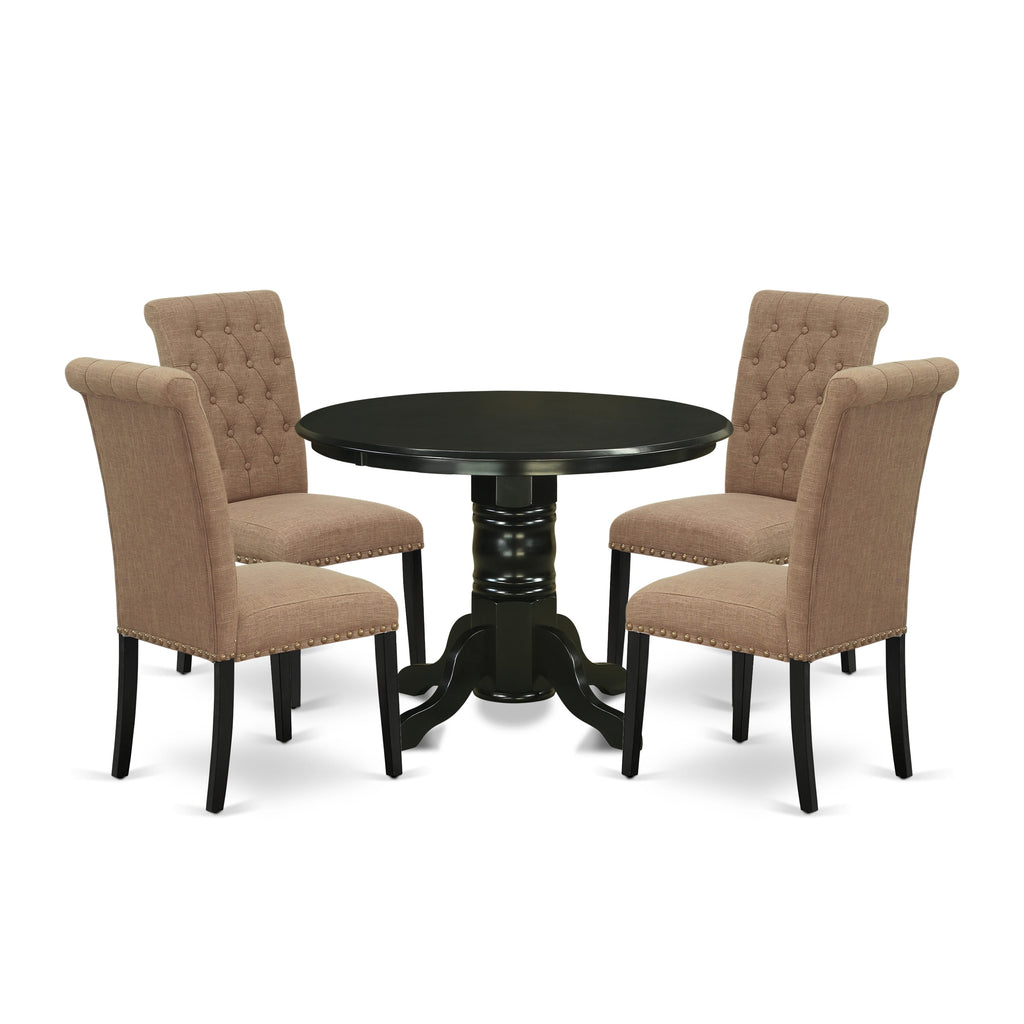 SHBR5-CHR-MX Pedestal Kitchen Set Round Table & 4 Sable Parson Chairs, 5-Piece Dining Configuration