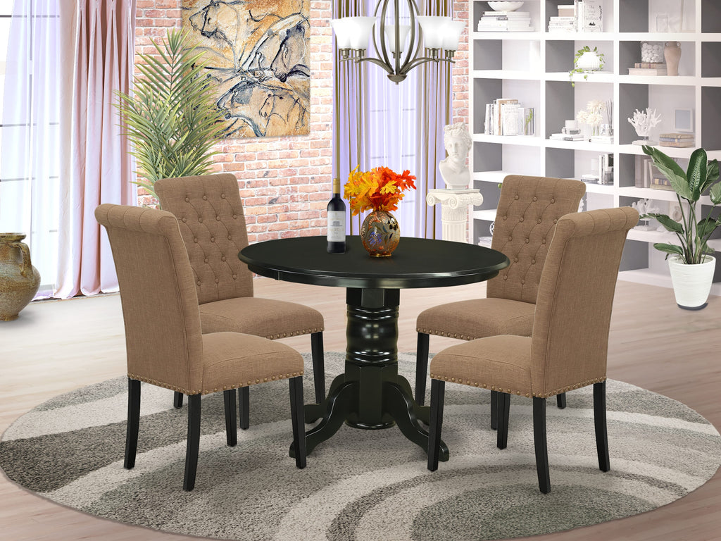 SHBR5-CHR-MX Pedestal Kitchen Set Round Table & 4 Sable Parson Chairs, 5-Piece Dining Configuration