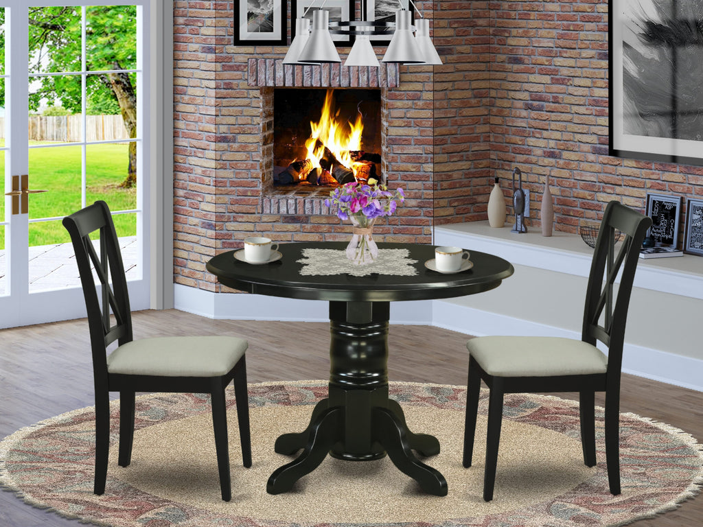 SHCL3-GVH-4 Chic 3-Piece Bistro Set with Round Pedestal Table & Linen Upholstered Chairs, 42x42 Black