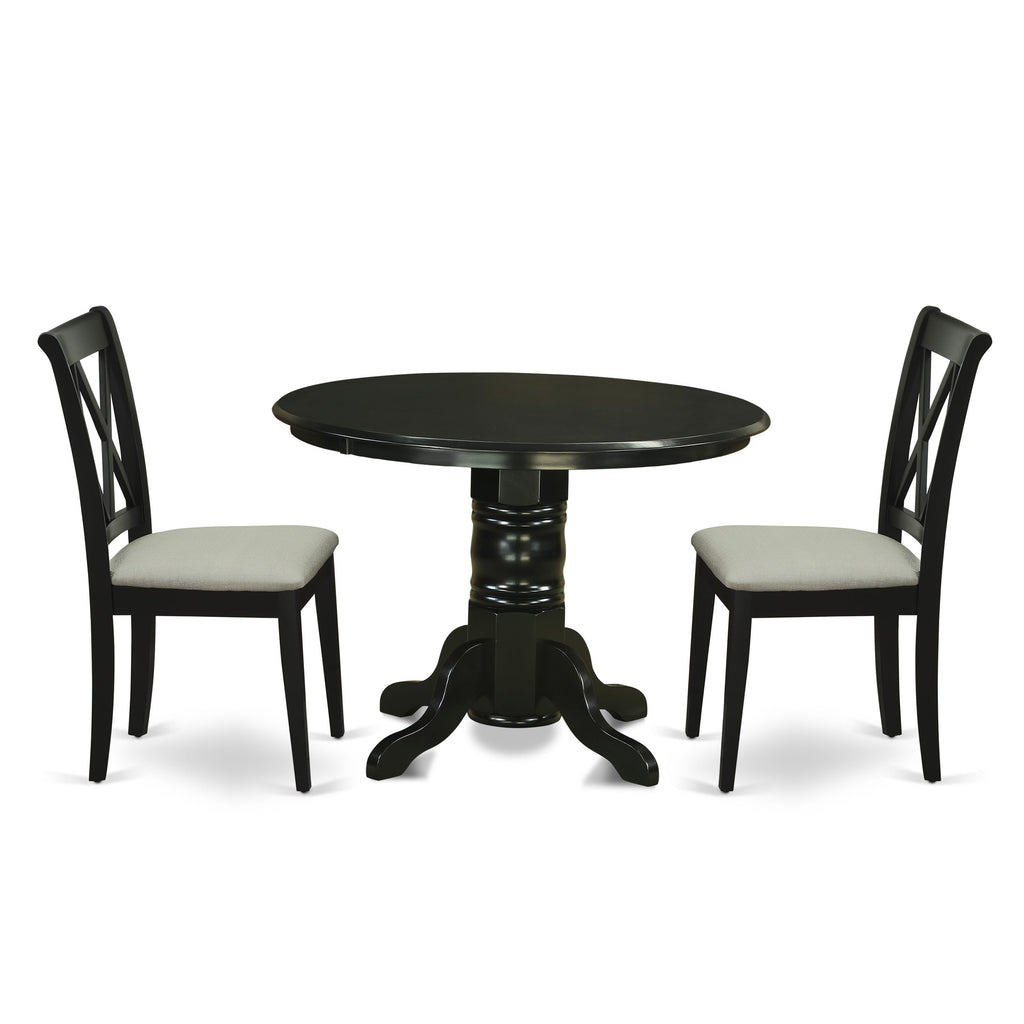 SHCL3-GVH-4 Chic 3-Piece Bistro Set with Round Pedestal Table & Linen Upholstered Chairs, 42x42 Black