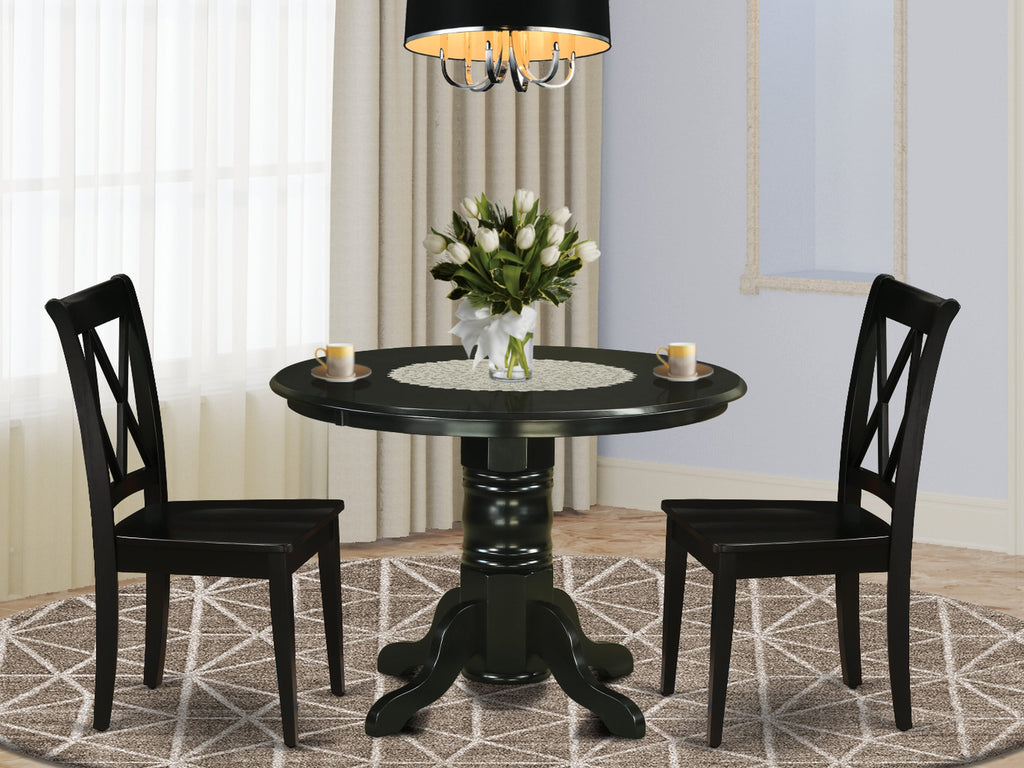 SHCL3-G7R-R 3 Pc Round Pedestal Dining Set with 2 Chairs, 42'' Black  Small Space Dining Furniture