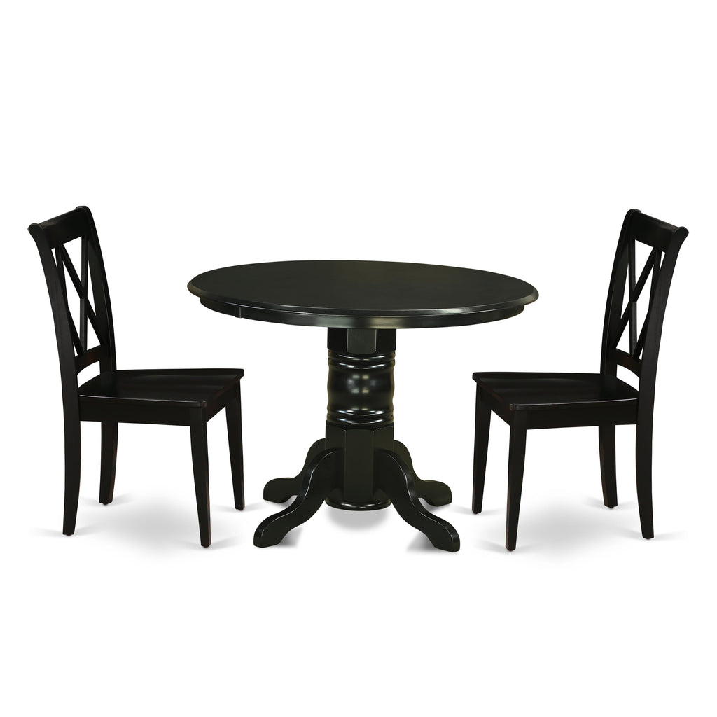 SHCL3-G7R-R 3 Pc Round Pedestal Dining Set with 2 Chairs, 42'' Black  Small Space Dining Furniture