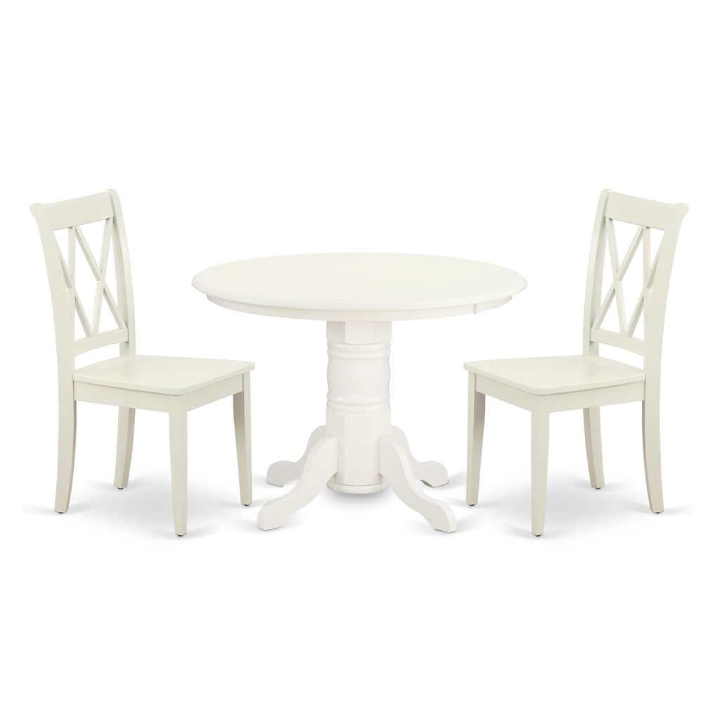 SHCL3-C7U-T Compact 3-Piece Dining Ensemble Pedestal Round Table with Two Chairs, 42x42 Inch, Perfect for Cozy Nooks, Linen White Finish