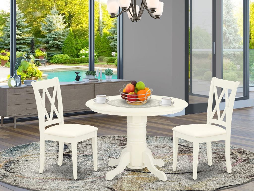 SHCL3-QGM-E 3-Piece Kitchen Set with Round Wood Table & Cozy Fabric Chairs, Linen White