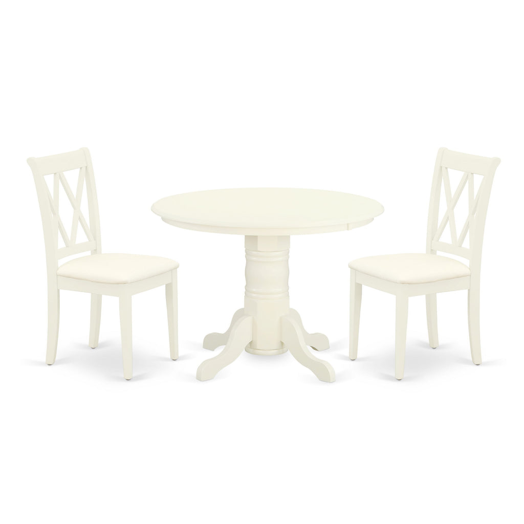 SHCL3-QGM-E 3-Piece Kitchen Set with Round Wood Table & Cozy Fabric Chairs, Linen White
